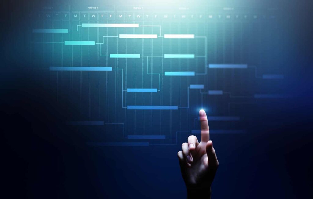 Imagem de fundo da seção "carreiras" da pós graduação governança de TI. Na imagem, há uma mão apontada para o alto e aspectos de estruturas e diagramas da TI